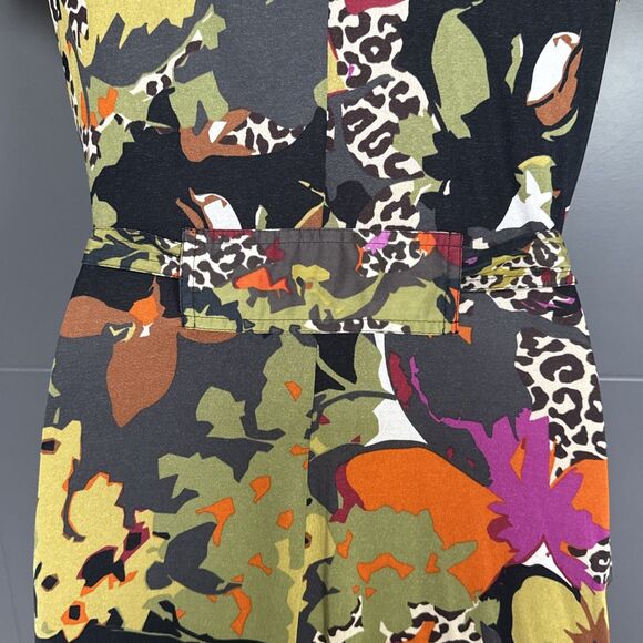 Max Mara Size M Floral Animal Print Faux Wrap Knee-Length Dress Stretchy Belted - Picture 9 of 13